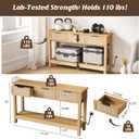 Luoxiao Natural Entryway Table with Power Outlets & USB-C, Boho Rattan Console Sofa Table with 3 Drawers, Narrow Sofa Table Behind Couch, Foyer Hallway Storage Table with Shelf, Anti-Tip, 47 Inch