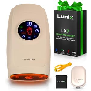 Lunix LX7 Touchscreen Electric Hand Massager with Compression and Heat, Pressure Point Therapy for Arthritis, Pain Relief, and Carpal Tunnel, Shiatsu Massage Machine, with Hand Warmer, Beige