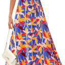 BTFBM Womens Spring 2026 Casual Maxi Dresses Short Sleeve Smocked Tiered Floral Boho Long Beach Dress with Pockets (Blue, M)