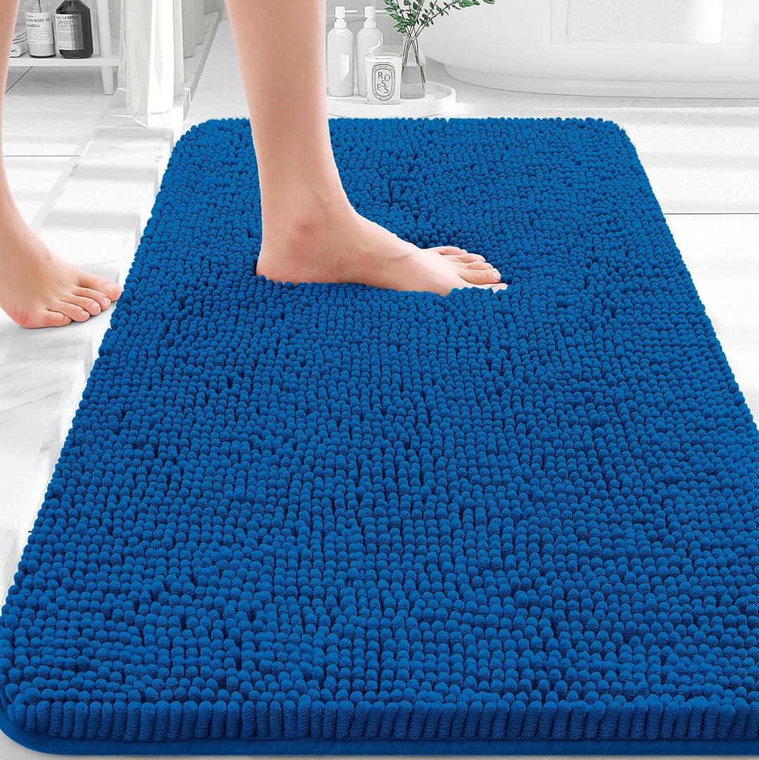 OLANLY Bathroom Rugs 32x20, Extra Soft Absorbent Chenille Bath Rugs, Rubber Backing Quick Dry, Machine Washable Bath Mats for Bathroom Floor, Tub and Shower, Home Decor Accessories, Deep Navy Blue
