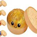 Glitter Dumpling Squishy, 2026 New Bun Squeeze Stress Relief Ball with Steamer Box for Stress Relief, More Surprises (Yellow)
