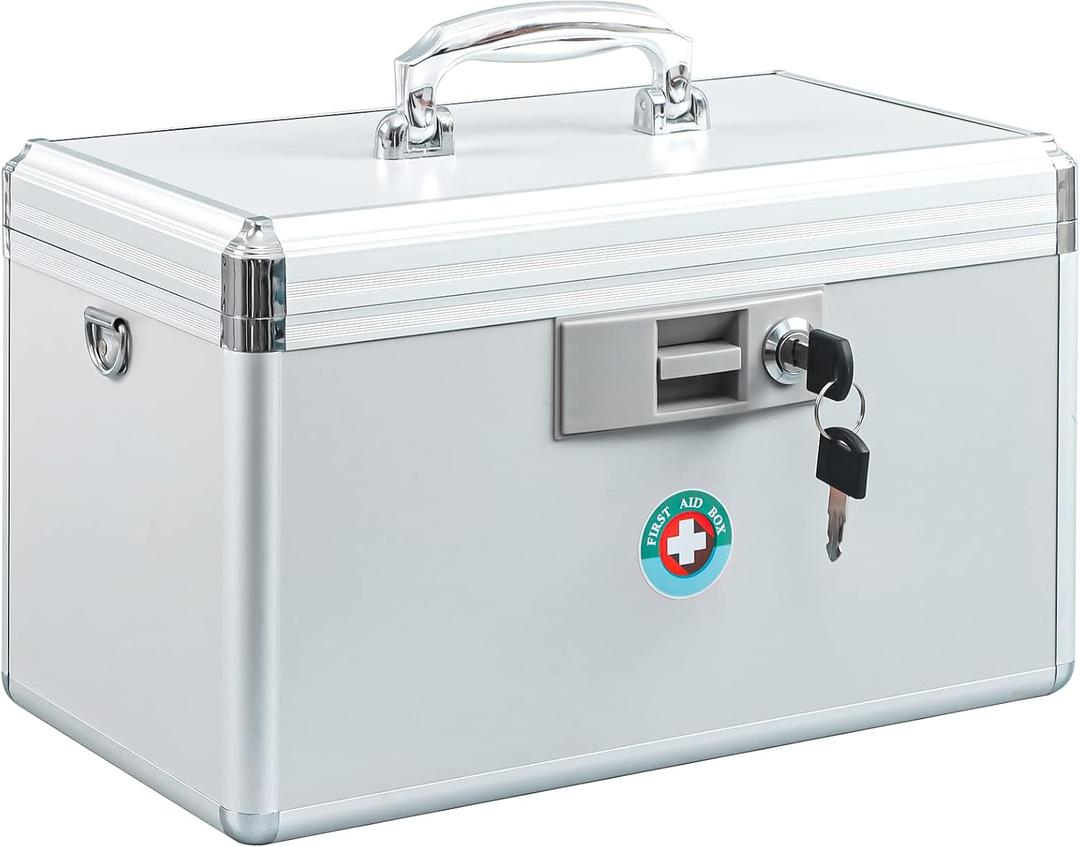 KYODOLED Large Medication Lock Box, Locking Medicine Safe with Key, Ideal for Secure First Aid and Drug Storage, White, 13.9'' x 7.8'' x 8.6'', Theft-Resistant Design