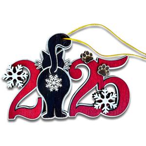 2 x Black Cat 2025 Christmas Ornament  Funny Kitten Butt Wooden Tree Decoration with Snowflakes & Paw Prints for Cat Lovers, Pet Owner Christmas Dcor (Coming Soon 2025)