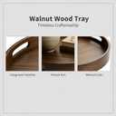 Round Wood Tray with Handles, 15.7 in Decorative Wooden Serving Tray with Walnut Wood Grain, Vintage Coffee Table Platter Plate for Kitchen Counter, Living Room