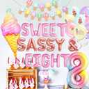 8th Birthday Decorations Sweet Sassy and Eight Birthday Decorations for 8 Year Old Girl Ice Cream Theme Party Supplies with Backdrop Balloons Sweets Donuts Theme