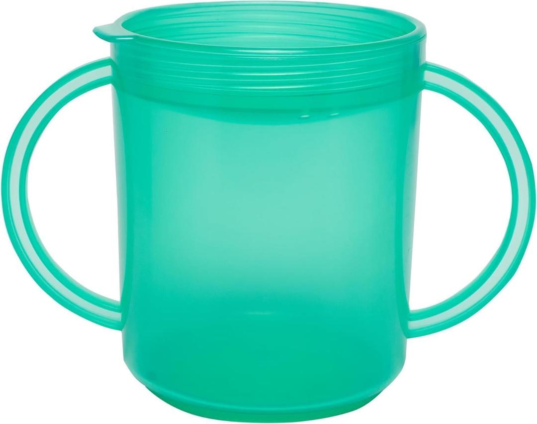 TalkTools Recessed Lid Cup with Handles - Leak Proof | Promotes Oral Motor Skills, Lip Closure, and Self Feeding | Alternative to Sippy Bottle | Food Grade Materials | Dishwasher Safe (Green)