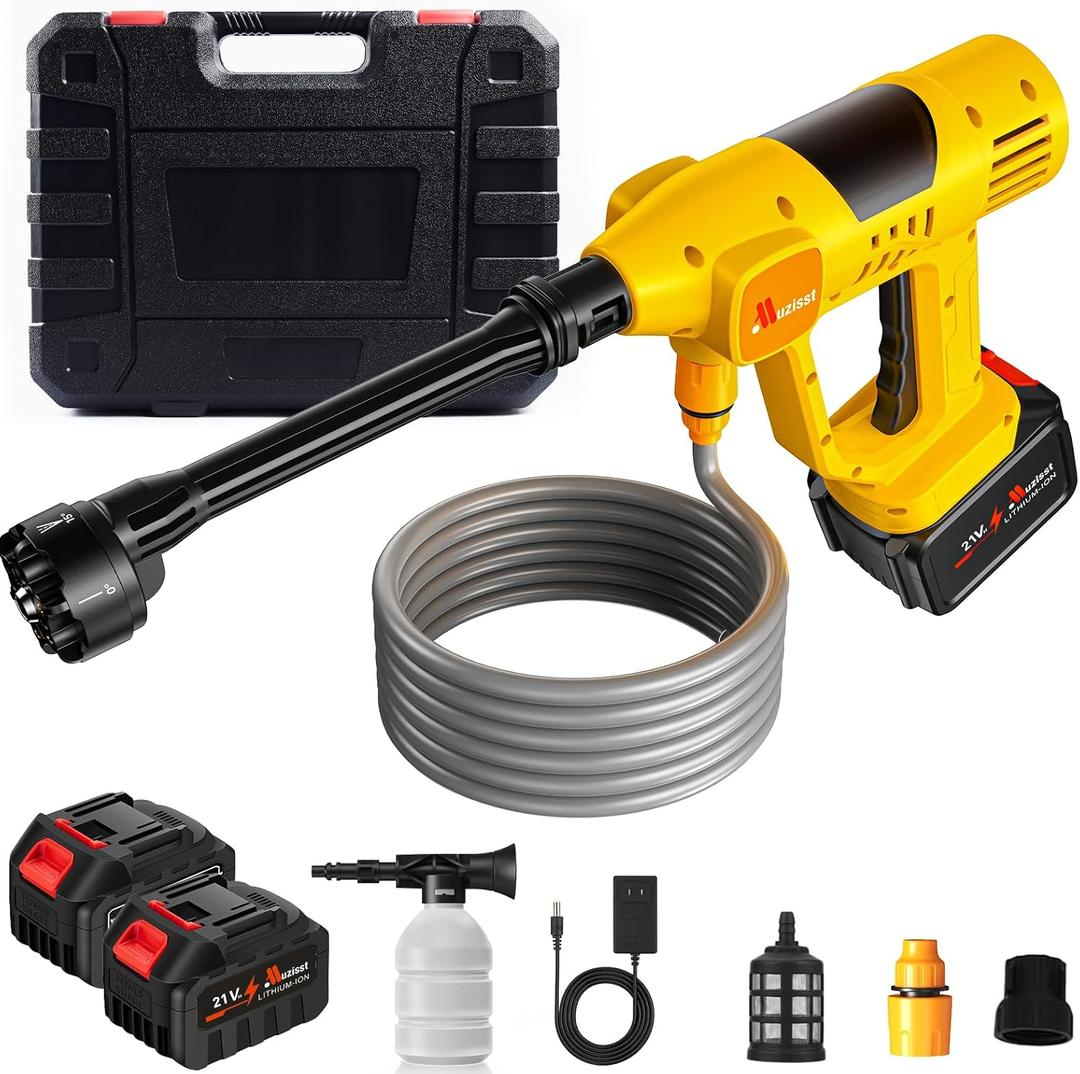 Cordless Pressure Washer, 900 PSI Portable Power Washer with 2 Batteries/ 6-in-1 Nozzle / 10 Speed Adjustment/Remaining Battery Display, The Perfect Complement to Heavy-Duty Corded Pressure Washers (Yellow)