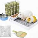 3 in 1 Rabbit Litter Box with Hay Feeder, Bunny Litter Box with Metal Hay Feeder and Hanging Water Bowl for Bunny, Guinea Pigs, Chinchillas and Other Small Animals