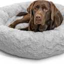 Best Friends by Sheri The Original Calming Donut Dog Bed for Large Dogs up to 100 lbs, Lux Faux Fur, Gray, 36" x 36"