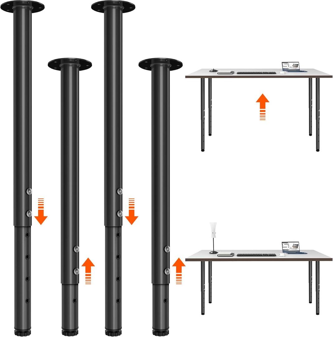 Adjustable Metal Table Leg 21~36 Inch, Adjustable Metal Desk Legs, Home Office DIY Furniture Leg Set, for Computer Desk Dining Table Office Desk (4, Black)
