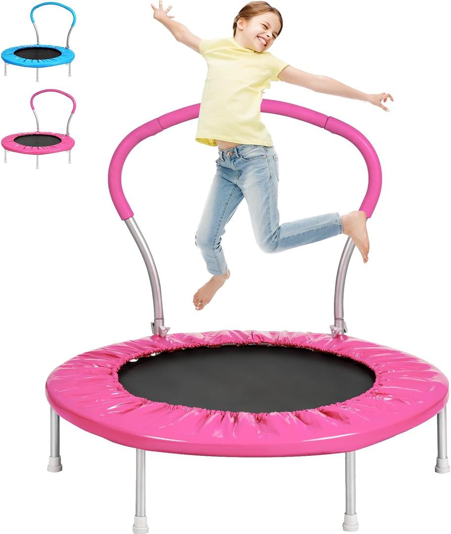 36 Inch Kids Trampoline: Mini Trampoline with Handle Indoor Outdoor Use, Toddler Small Fitness Rebounder (PINK)