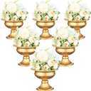 6 Pieces Mini Sized Metal Urn Planter Wedding Centerpieces Vase Gold Flower Vase Compote Vase Pedestal Vase 4.72 Inch Tall Home Flower Stand Small Plant Pots for Birthday Anniversary Ceremony