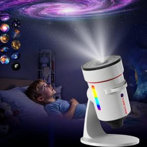 Galaxy ProjectorUpgraded 4K HD Star Projector Lens, 10 Slides Image Planetarium BedRoom LightsCeiling Lights 360 Rotation 1/2/4Timer off &8 LED Color Night LightChristmas Gifts for Teens (White)