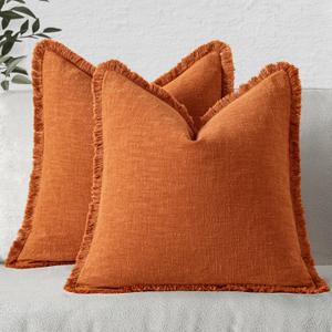 MIULEE Decorative Throw Pillow Covers Neutral Linen Fringe Throw Pillows Euro Shams Set of 2 Orange Boho Farmhouse Cushion Covers for Couch Sofa Bed Living Room Spring Home Decor 26x26 Inch (26" x 26" (Pack of 2))
