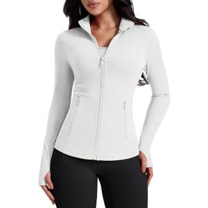 AVGO Womens Workout Jackets Lightweight Athletic Zip Up Jacket Slim Fit Running Gym Top with Pockets & Thumb Holes,Large