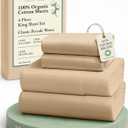 LANE LINEN 100% Organic Cotton Bed Sheets King Size, Fully Elasticized Reinforsed Seams in Fitted Pocket, Machine Washable Naturally Cooling All Season King Sheet Deep Pocket Bedding- Linen