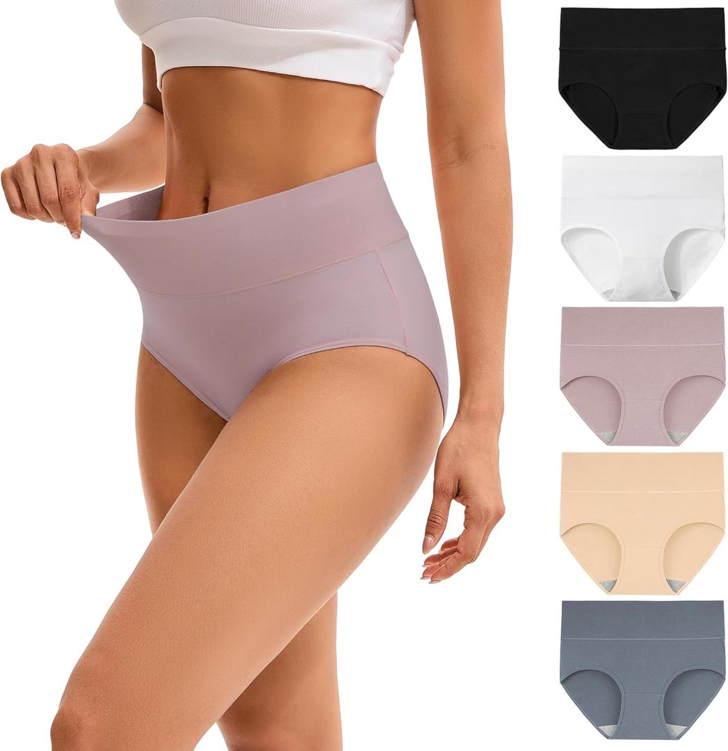 INNERSY Women's High Waisted Underwear Cotton Panties Regular & Plus Size 5-Pack (3X-Large)