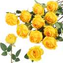 10Pcs Fake Rose Flowers Yellow Artificial Flowers with Long Stems Faux Silk Roses for DIY Wedding Bouquets Welcome Flowers Chair Back Valentines Day Home Party Table Decor (Yellow)