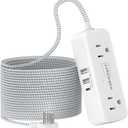 Flat Extension Cord 25 FT with 4 AC Outlets 3 USB Ports (5V/3.4A 17W), 25Ft Long Braided Cord for Home Office Dorm