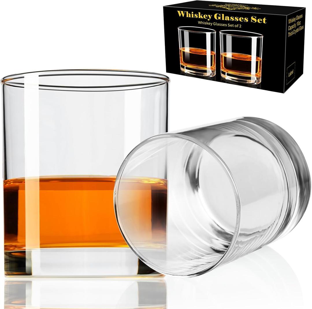 PARACITY Whiskey Glasses Set of 2, Old Fashioned Cocktail Glass, 10 OZ Whiskey Glasses, Bourbon Glasses, Rocks Glasses for Scotch, Liquor Vodka, Bourbon, Whiskey Gifts for Men, Husband, Boyfriend (Large)