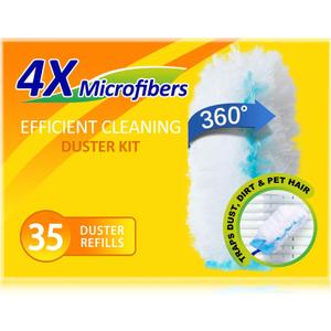 35 Duster Refills for Swiffer, Duster Refills Kit with & 2 Handle for Cleaning Home & Car, Heavy Duty Multi Surface for Office, Blinds, Ceiling Fans, Furniture