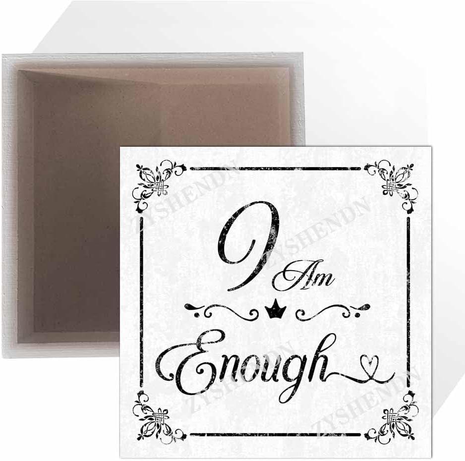 I Am Enough - Inspirational Positive Quote Desk Wooden Box Sign, Rustic Wood Block Plaque, Tabletop Decorations, Bedroom Living Room Kids Playroom Office Dcor