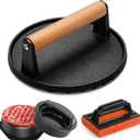 Smash Burger Press kit, Heavy-Duty Cast Iron Round Grill Bacon Press with Wood Handle, 3 in 1 Hamburger Press Patty Maker Tools, Cleaning Pad Set for Blackstone Griddle Flat Top Cooking