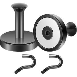 Neosmuk Magnetic Coat Hook,170lb Strong Extra Heavy Duty Magnet Hooks,Magnetic Wreath Hanger/Holder for Metal Doors,Purse,Towel,Stocking,Cruise Cabin,Black,2 Pack