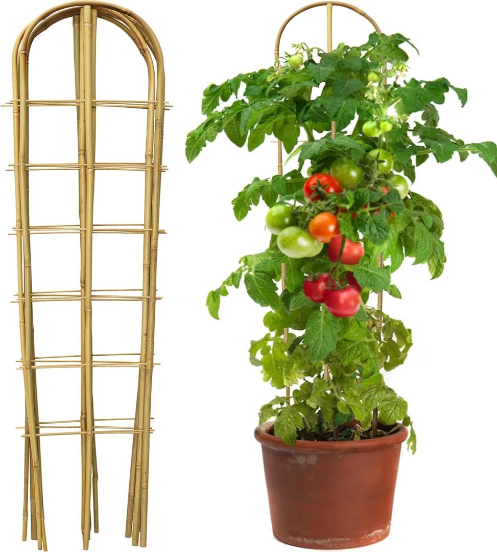 3 Pack 4 Feet U-Shape Bamboo Trellis, Natural Garden Bamboo Trellis for Climbing Plants, Vegetables, Cucumber, Tomato, Outdoor and Indoor Potted Plants