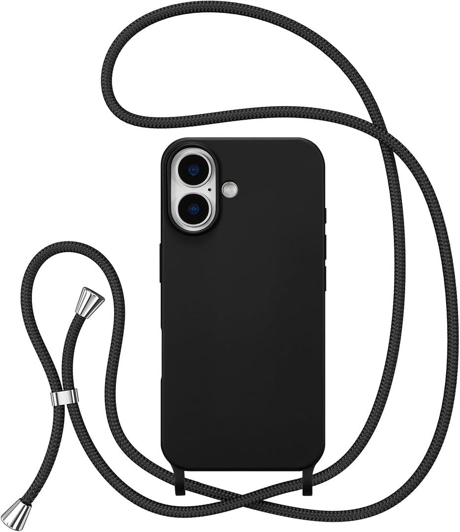 ZTOFERA for iPhone 16 Plus Case with Strap,Crossbody Phone Case with Adjustable Neck Shoulder Lanyard,Soft Silicone Shockproof Protective Phone Cover for iPhone 16 Plus 6.7 inch-Black