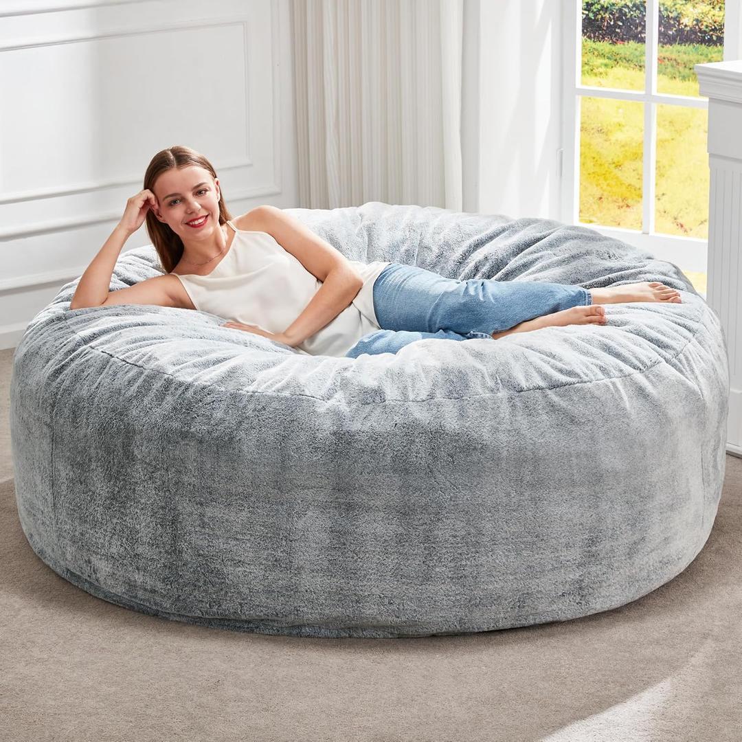 Hobestluk Bean Bag Chairs Giant Beanbag Chair with Filler, Memory Foam Bean Bags with Fluffy & Machine Washable Cover, Bean Bag Chairs for Aduts for Living Room, Bedroom (Grey, 5FT - 50 x 50 x 24)