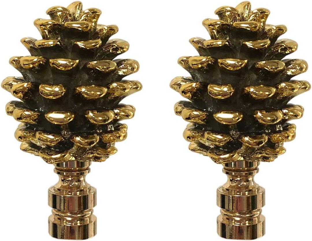 Royal Designs Pine Cone Resin Design 2.75" Lamp Finial for Lamp Shade, Polished Brass - Set of 2