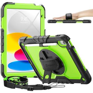 timecity for iPad (A16) 11th/ 10th Generation Case 11''/ 10.9 Inch (2025/2022) - Heavy Duty Protective Cover with Screen Protector, Stand, Shoulder Strap & Pencil Holder | Kids-Friendly - Green