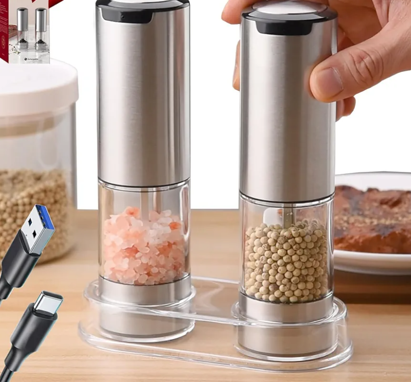 Rechargeable Electric Salt and Pepper Grinder Set,Electric Salt and Pepper Grinder, Adjustable Coarseness shakers, automatic salt and pepper shakers，One-hand operation,kitchen gadgets