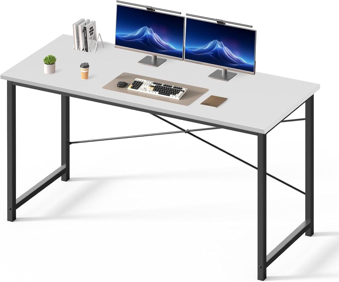 OLIXIS 55 Inch Computer Office Desk for Small Spaces, Writing Gaming Work Desk Modern Study Table with Metal Frame Home Bedroom, White