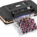 Vacuum Sealer Machine, 95KPa Commercial Food Saver with Double Seal Strips for 2X Strength, Built-in Cutter & Bag Storage, Easy-Lock Handle, Includes 1 Roll & 10 Pre-cut Bags, Black (Balck Gold)