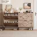 Nicetree Shoe Cabinet with 2 Flip Drawers Freestanding Shoe Storage Cabinet, Narrow Shoe Organizer Cabinet, Farmhouse Slim Shoe Rack Cabinet for Entryway, Toasted Oak