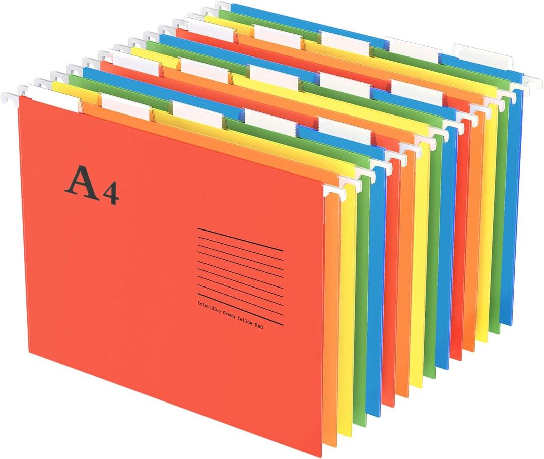 Oterri Hanging File Folders, A4 Size with 5 Elegant Colors to Choose, 1/5-Cut Adjustable Tab,15pcs Per Box