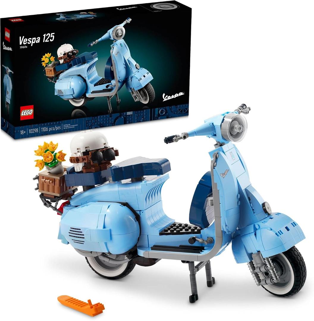 LEGO Icons Vespa 125 Model Building Kit - Vintage Italian Scooter DIY Craft Kit for Adults, Ages 18+ - Gift for Birthdays - Includes Kickstand for Easy Display - 10298, Large