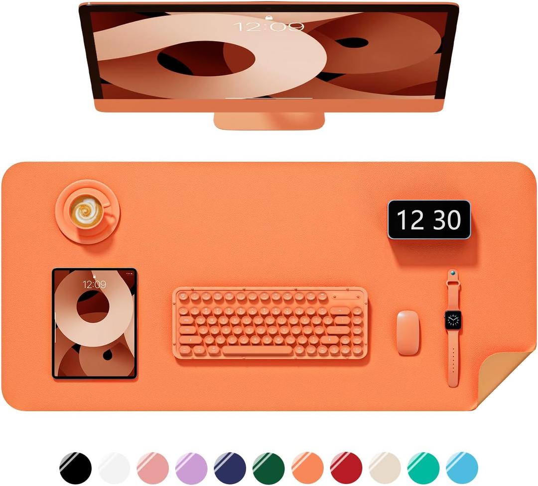 Desk Pad, 35.5" x 17" PU Leather Non-Slip Desk Mat Large Mouse Pad for Desktop, Waterproof Laptop Computer Writing Mat for Office, Home, Work, Gaming, Orange