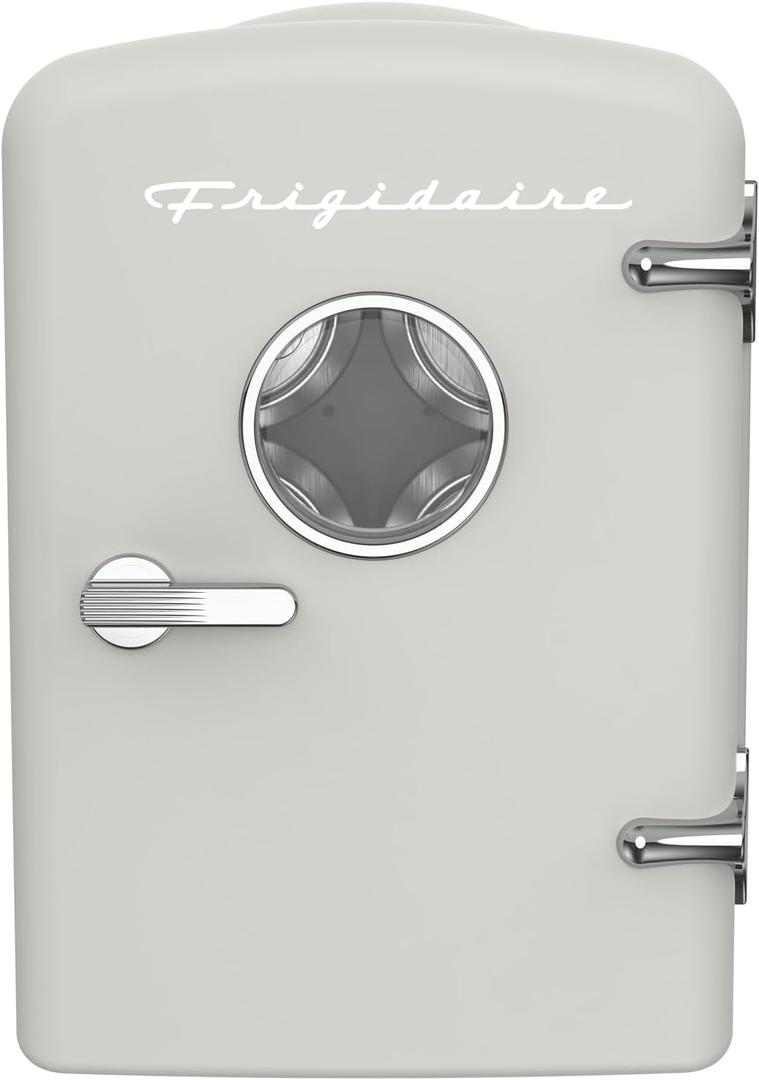Frigidaire EFMIS171 Retro Mini Portable Personal Fridge - Ideal for Home, Office or Dorm - Includes Carrying Handle, AC/DC Wall/Car Charger (Grey), ‎10 x 7 x 10.5 inches
