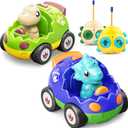 Kidz do 2 Pack Dinosaur Toys Remote Control Cars for Toddlers Ages 2 3 4 5, Christmas Birthday Gifts for 2-5 Year Old Boys, Dinosaur RC Car Toys with Music and Lights (Green Blue)