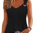 Summer Tank Cute Tops for Women Casual Sleeveless Shirt Loose Fit Scoop Neck O Ring Shoulder Blouse (Black, S)