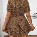 Floerns Women's Plus Size Leopard Print Dress Square Neck Short Sleeve A Line Dress with Built in Shorts