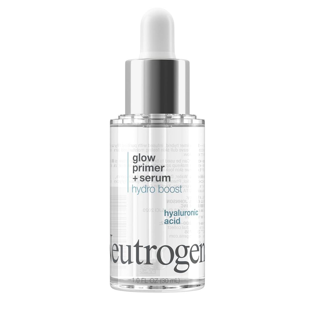 Neutrogena Hydro Boost Glow Booster Primer & Serum, Hydrating & Moisturizing Face SerumtoPrimer Hybrid, Infused with Purified Hyaluronic Acid & Designed to Instantly Hydrate, 1.0 fl. oz