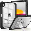 ZoneFoker Case for iPad 11-inch (A16) 2025 / iPad 10th Gen 10.9 inch 2022, Heavy Duty Shockproof Rugged Protective with Pencil Holder, 11th / 10th Translucent Cover with Kickstand, Black (#12 BLACK+CLEAR)