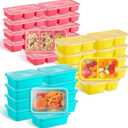 Honeydak 120 Piece Meal Prep Kit Reusable Meal Prep Containers with Dividers and Lids 1-Compartment, 2-Compartment, 3-Compartments Microwave, Freezer, Dishwasher Safe Pink, Yellow, Blue