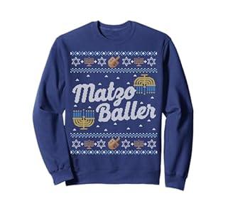 Funny Ugly Hanukkah Sweater Long Sleeve Matzo Baller Matzah Sweatshirt, Large