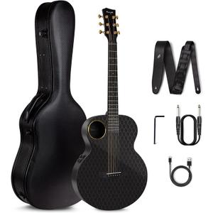 Enya Carbon Fiber Acoustic Electric Guitar X4 Pro Mini AcousticPlus 36 3/4-Sized Guitar Bundle with Hard Case & USB Type-C Charging Cable(X4 PRO MINI)