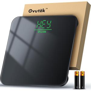 Ovutek Bathroom Scale for Body Weight, Highly Accurate Digital Weighing Machine for People, Upgraded Batteries Included, Compact Size, LED Display, Physician Scale with Sturdy Tempered Glass, 400lb (Black)